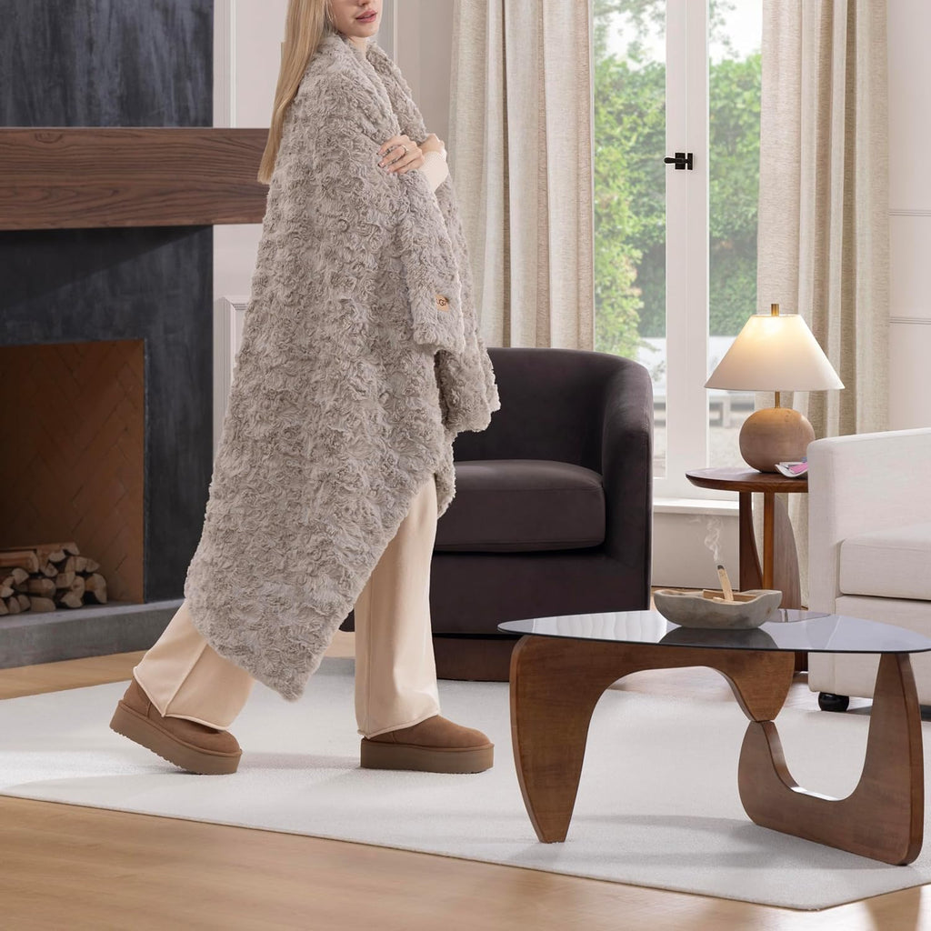 UGG Adalee Throw Blanket for Bed, Faux Fur Blanket, 50" x 70", Brown