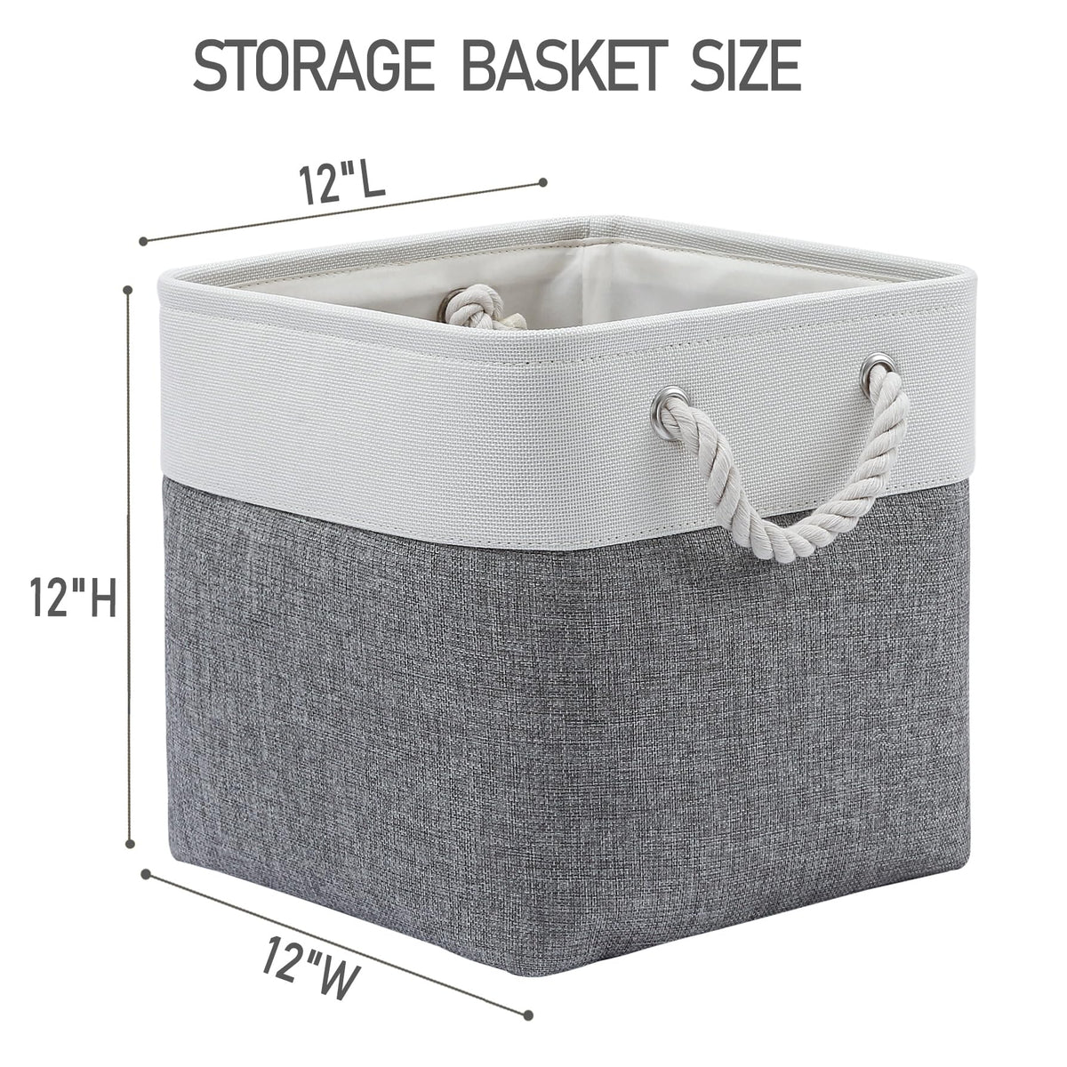 28 x 28 x 28 cm Cube Storage Boxes, 4 Pack Large Collapsible Fabric Storage Bin with Ropes, Foldable Storage Cubes for Home, Office,Closet, Clothes, Toys Organizer (White & Grey)