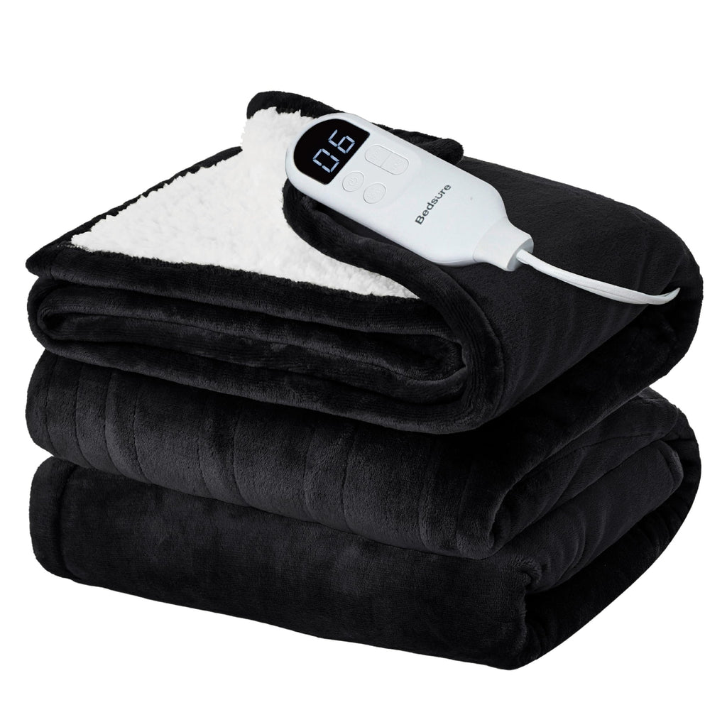 Bedsure Faux Fur Heated Blanket Twin Size, Tie-Dye Electric Blanket, Black