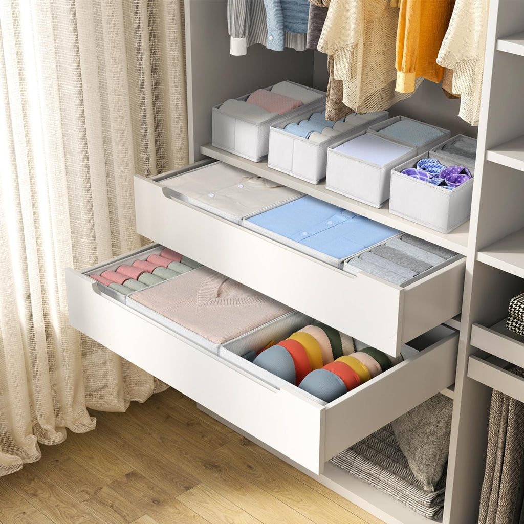 DIMJ 12 Pack Drawer Organisers Foldable Storage Box Fabric Drawer Dividers Wardrobe Storage Organiser Storage Cubes for Bras, Socks, Underwear, Ties, Scarves, Cosmetics