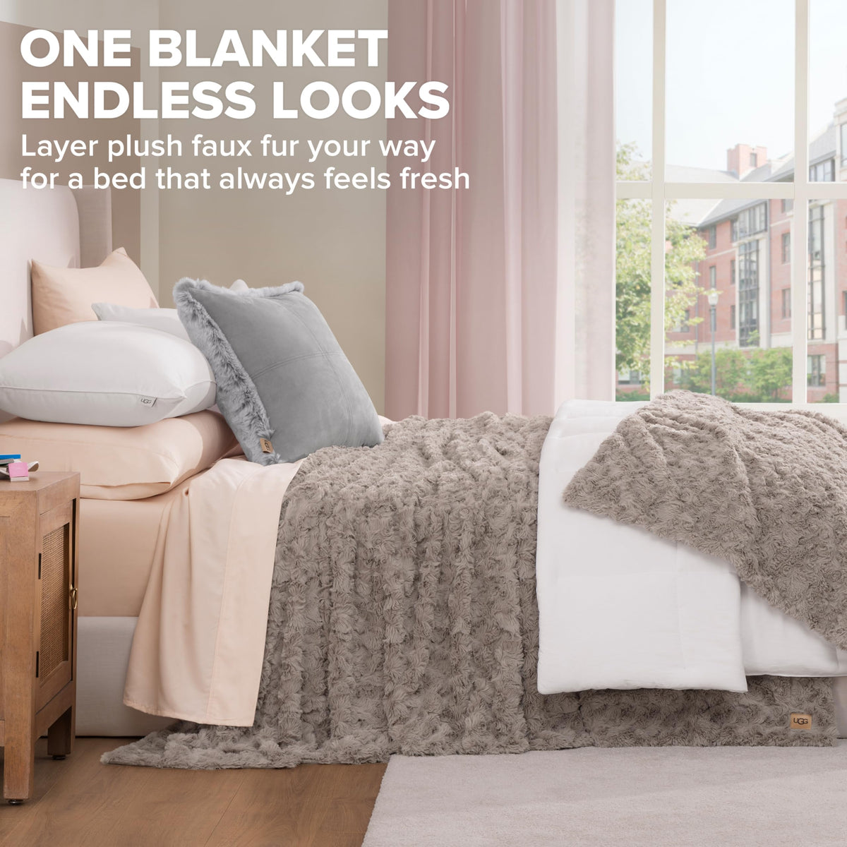 UGG Adalee Throw Blanket for Bed, Faux Fur Blanket, 50" x 70", Brown