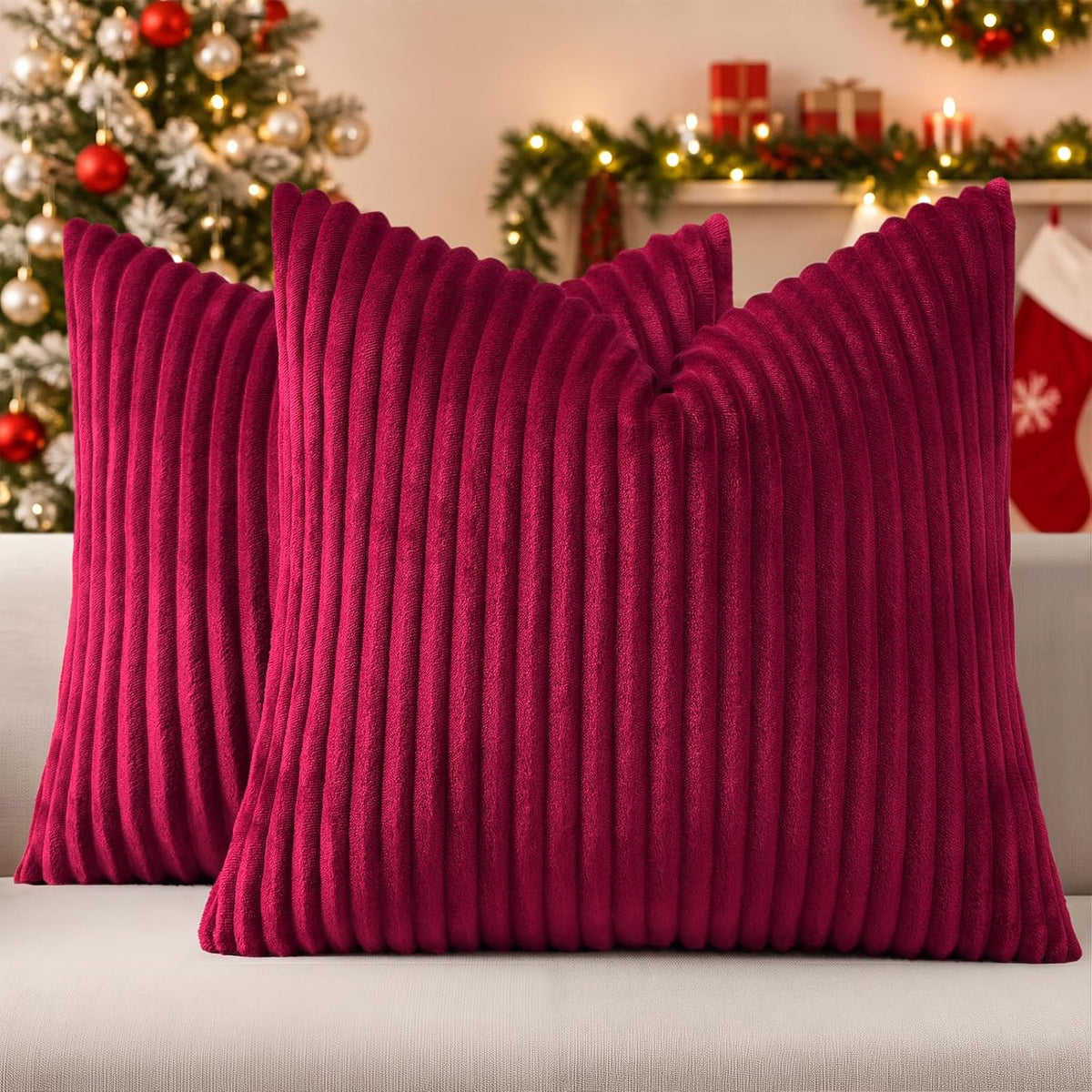 Simmore Fall Soft Cream White Flannel Throw Pillow Covers 24X24 Set of 2