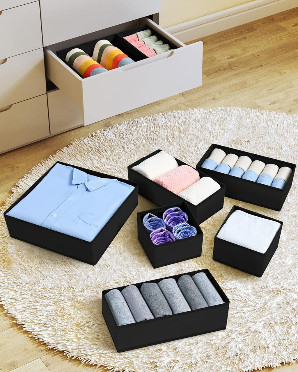 DIMJ 12 Pack Drawer Organisers Foldable Storage Box Fabric Drawer Dividers Wardrobe Storage Organiser Storage Cubes for Bras, Socks, Underwear, Ties, Scarves, Cosmetics