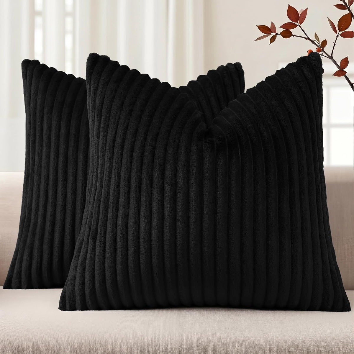 Simmore Fall Soft Cream White Flannel Throw Pillow Covers 24X24 Set of 2