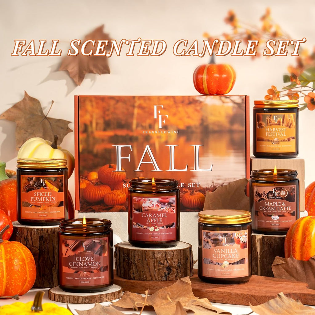 FF FRAGRFLOWING Autumn Candle, 6-Pack Soy Wax Scented Candles