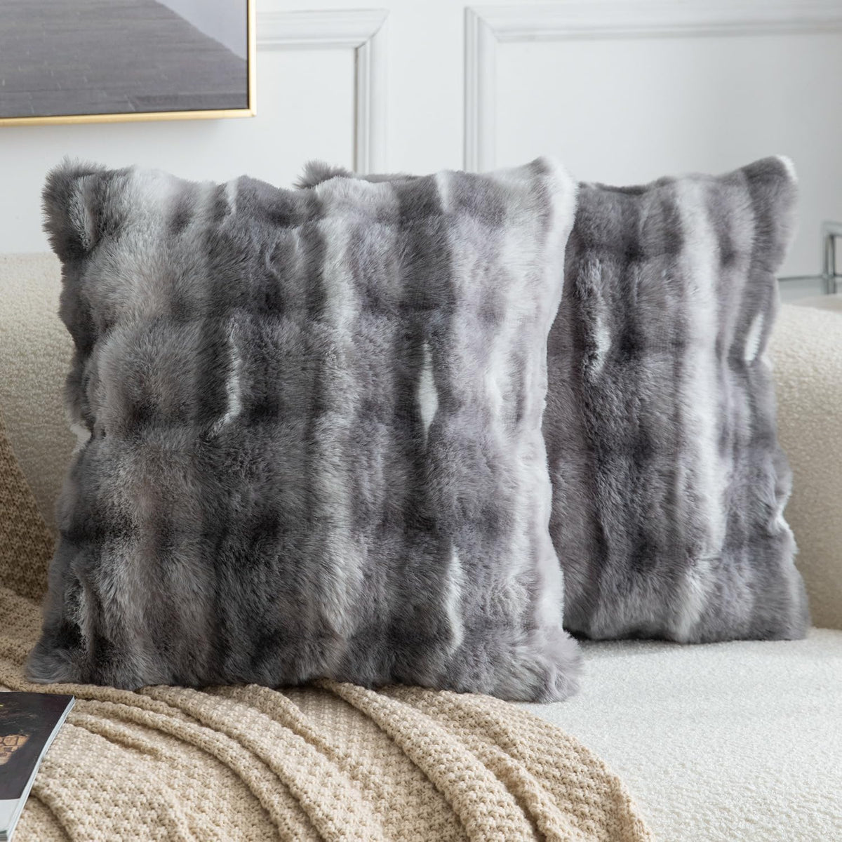 Madizz Pack of 2 Thick Plush Faux Wool Cushion Covers 45x45 cm Cream Soft Neutral Decorative Throw Pillow Covers Accent Boho Pillowcases for Couch Sofa Bedroom Pillow Shell