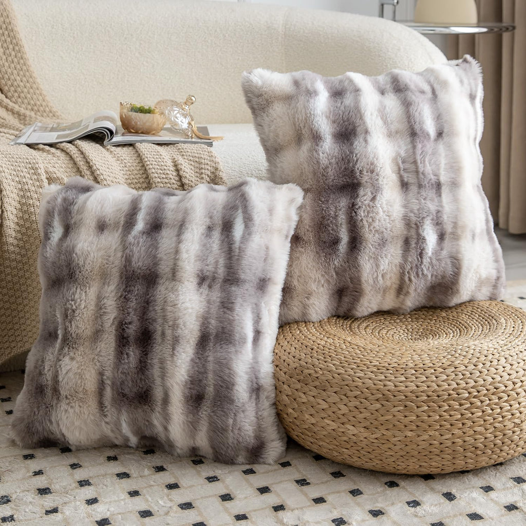 Madizz Pack of 2 Thick Plush Faux Wool Cushion Covers 45x45 cm Cream Soft Neutral Decorative Throw Pillow Covers Accent Boho Pillowcases for Couch Sofa Bedroom Pillow Shell