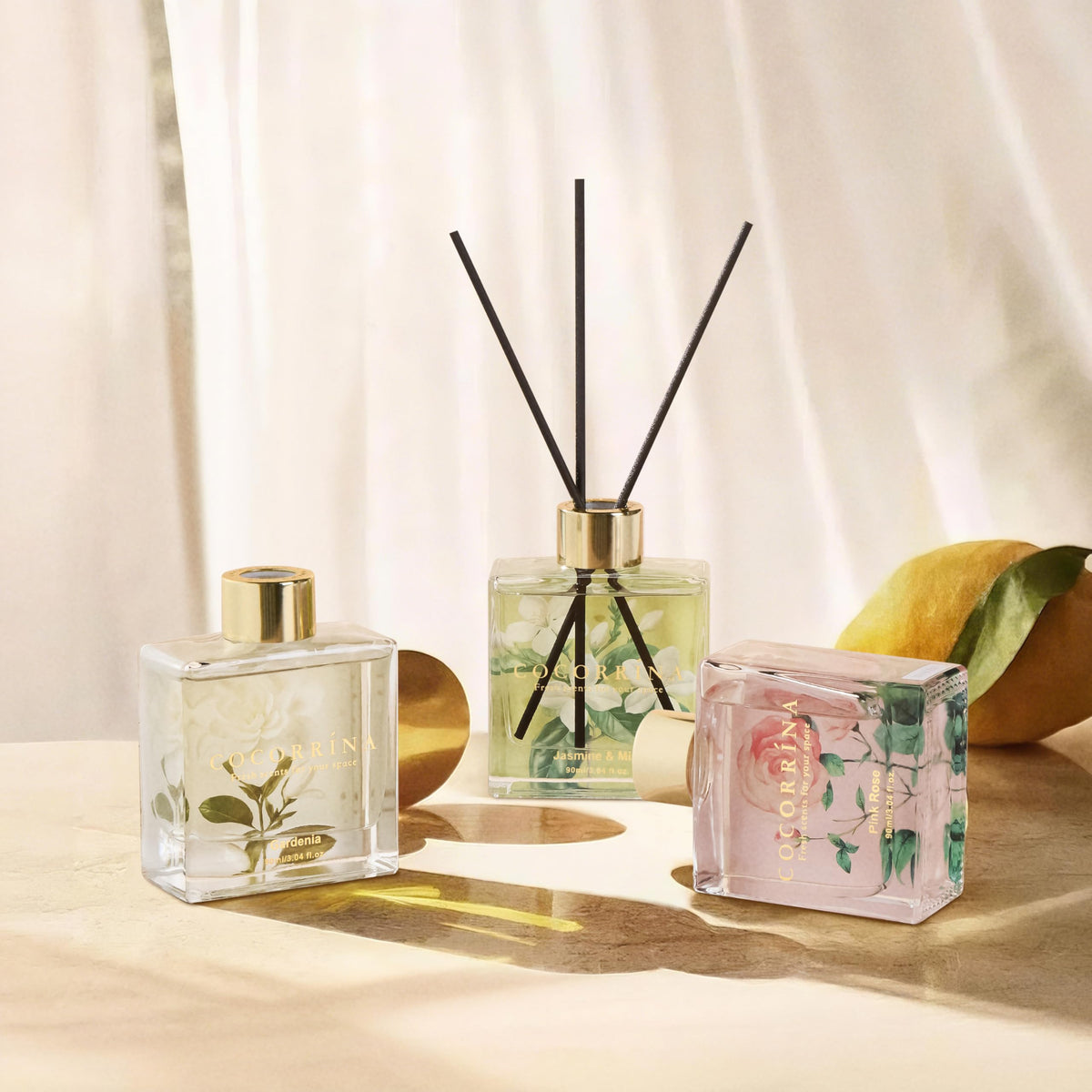 COCORRÍNA Reed Diffuser - 3 Pack/ 90ml with 24 Sticks Reed Diffuser for for House Bedroom Office Decor & Gifts Set (Cashmere Vanilla/Sandalwood Rose/Clean Linen)
