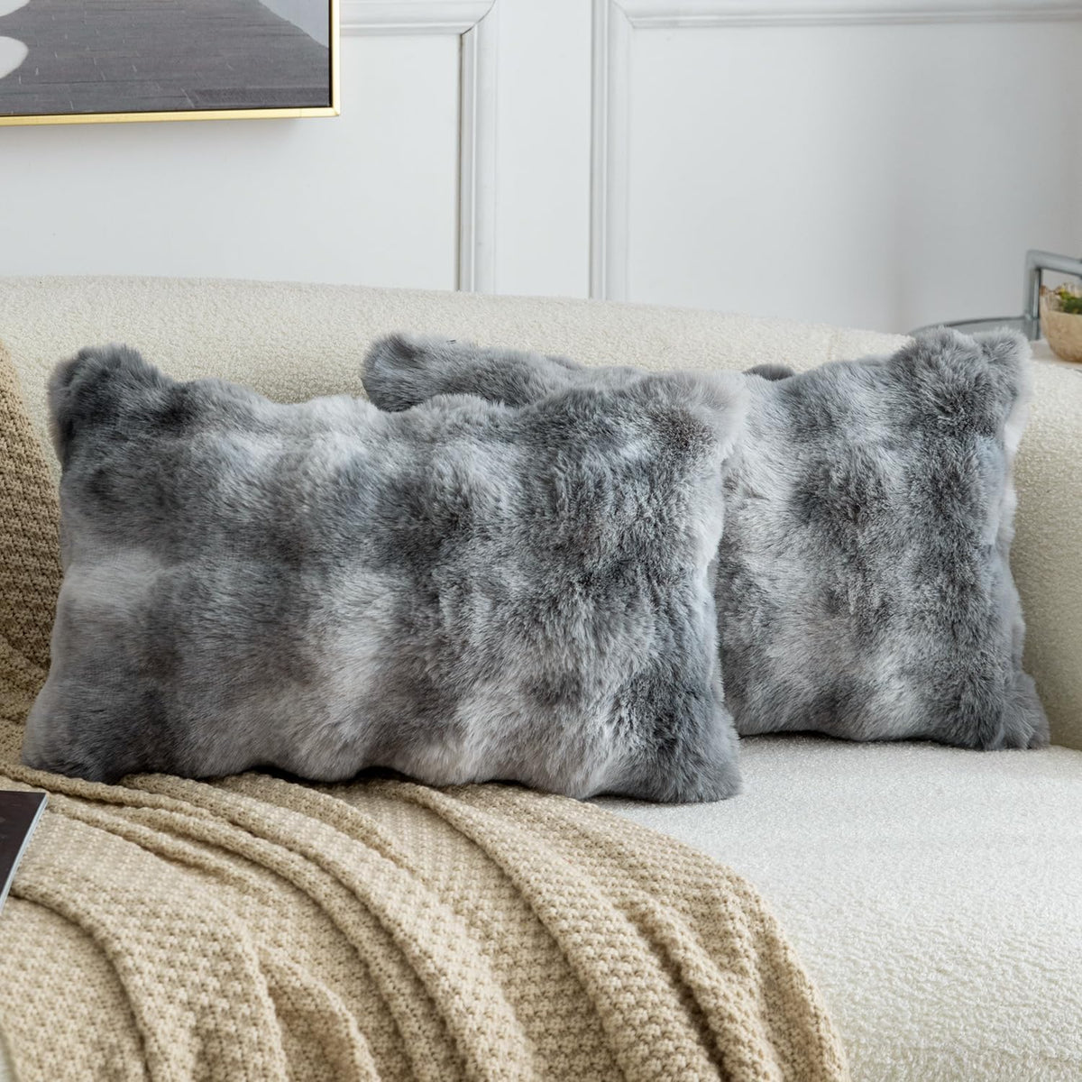 Madizz Pack of 2 Thick Plush Faux Wool Cushion Covers 45x45 cm Cream Soft Neutral Decorative Throw Pillow Covers Accent Boho Pillowcases for Couch Sofa Bedroom Pillow Shell