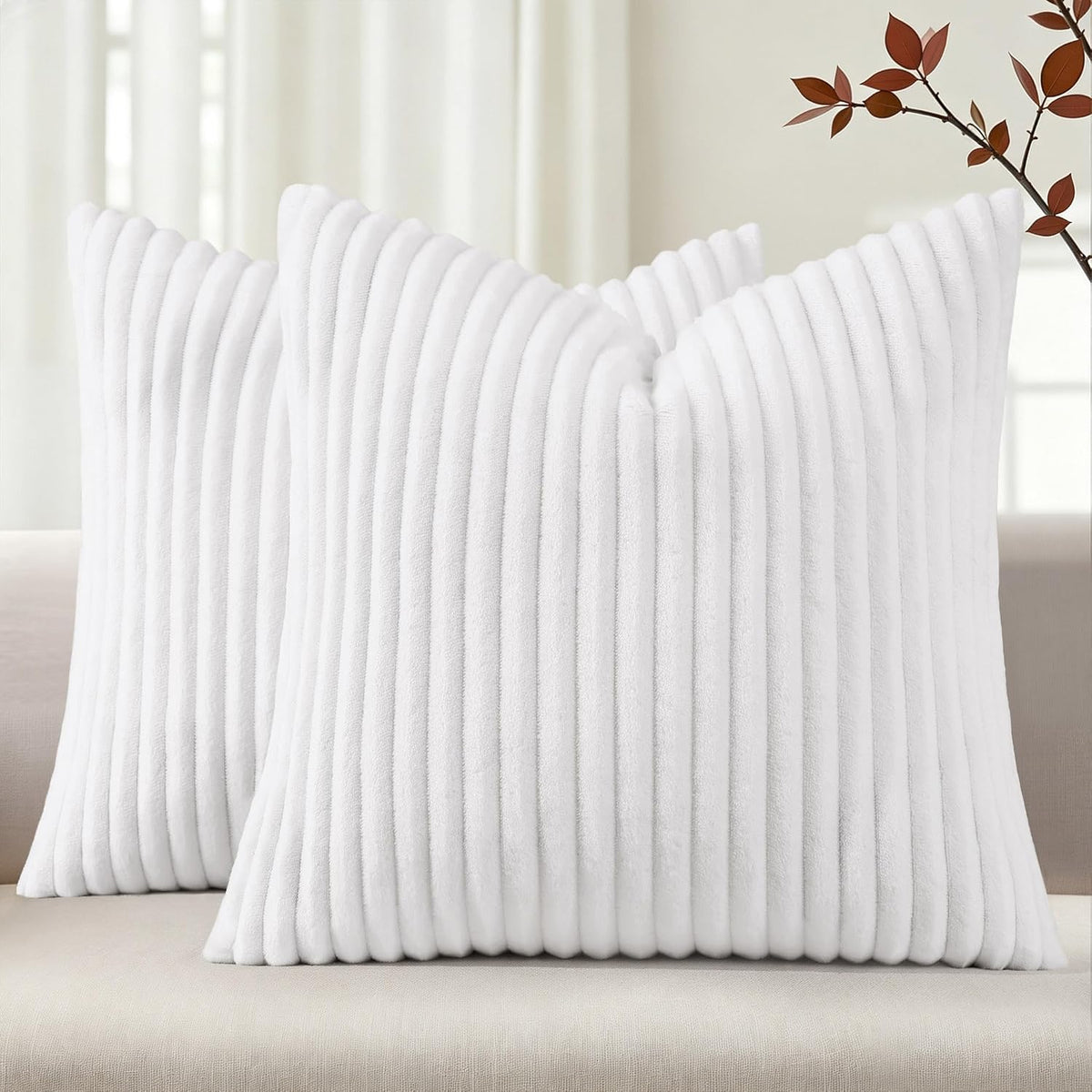 Simmore Fall Soft Cream White Flannel Throw Pillow Covers 24X24 Set of 2