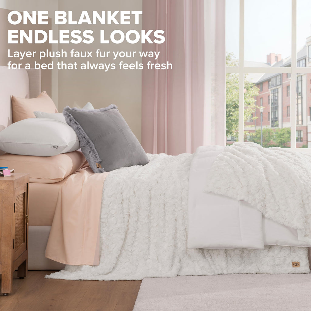 UGG Adalee Throw Blanket for Bed, Faux Fur Blanket, 50" x 70", Brown