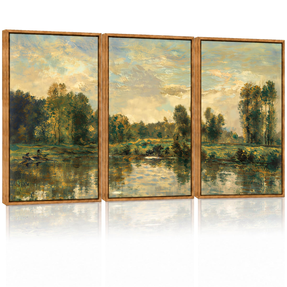 Framed Monet Wall Art Set of 3, Impressionist Botanical Floral Canvas Wall Decor, Vintage Cottagecore Artwork Paintings, Nature Landscape Flowers Prints for Living Room Bedroom, 30 x 40 cm x 3