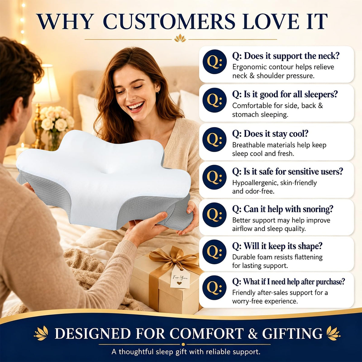 Hydomi Orthopaedic Cervical Pillow for Neck and Shoulder Pain Relief, Memory Foam Neck Support Pillow for Side, Back &Stomach Sleepers, Ergonomic Contour Bed Pillow with Armrest Design, Washable Cover