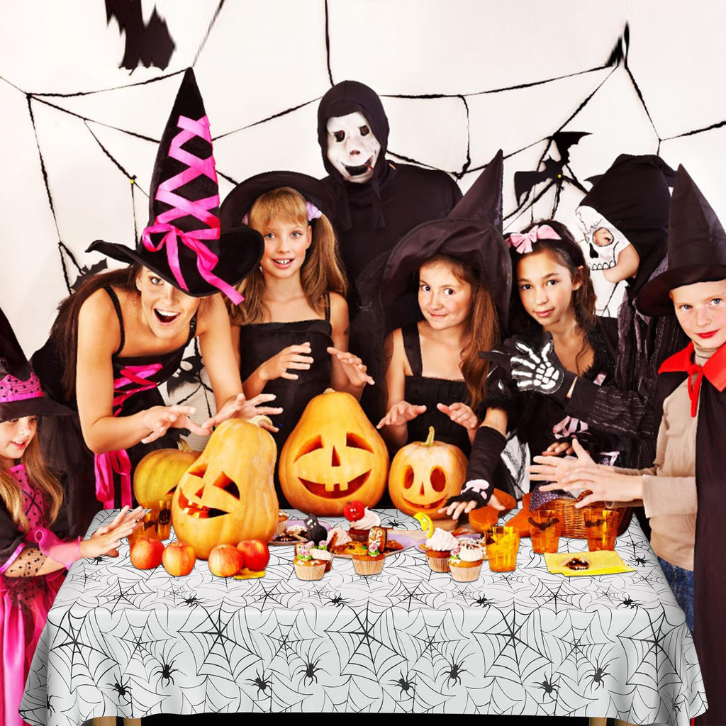 PLULON Halloween Tablecloth 137x 274cm Pumpkin Bat Skeleton Skull Plastic Table Cloth Happy Halloween Table Cover for Holiday Dinner Table Decorations Halloween Party Supplies
