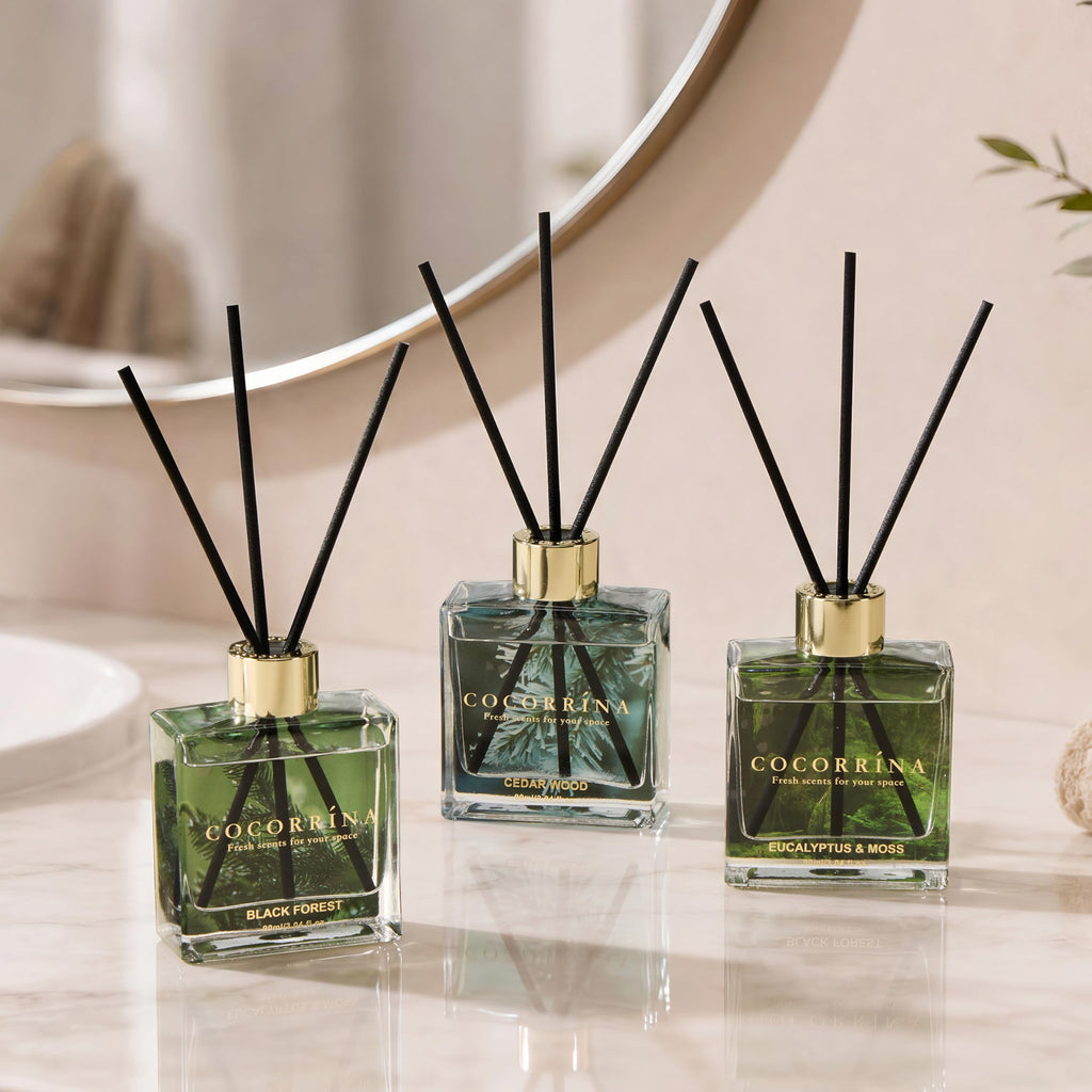 COCORRÍNA Reed Diffuser - 3 Pack/ 90ml with 24 Sticks Reed Diffuser for for House Bedroom Office Decor & Gifts Set (Cashmere Vanilla/Sandalwood Rose/Clean Linen)