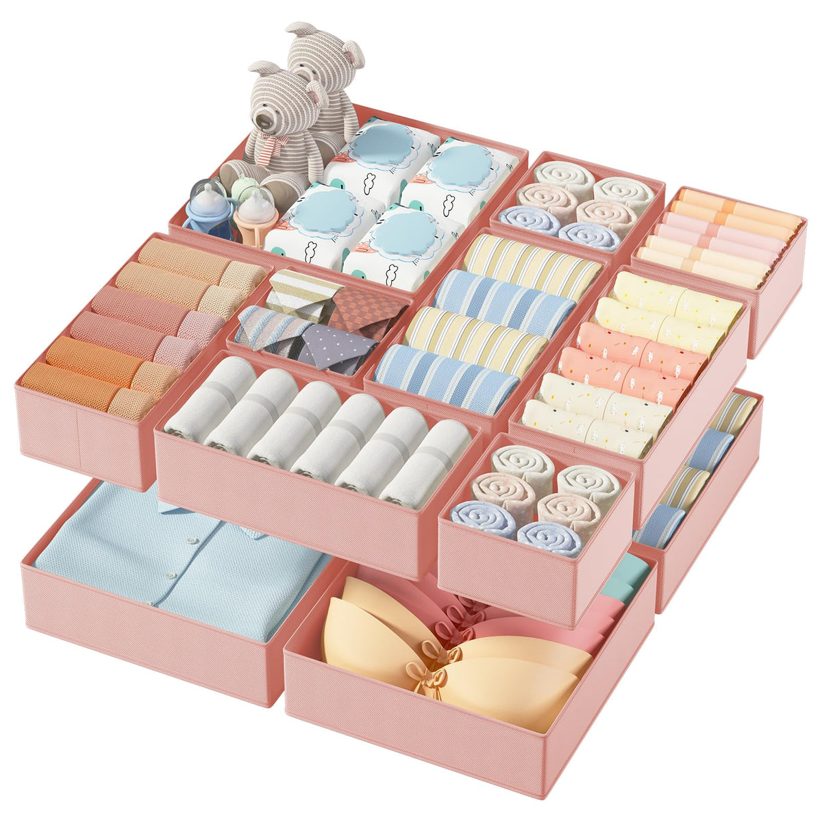 DIMJ 12 Pack Drawer Organisers Foldable Storage Box Fabric Drawer Dividers Wardrobe Storage Organiser Storage Cubes for Bras, Socks, Underwear, Ties, Scarves, Cosmetics
