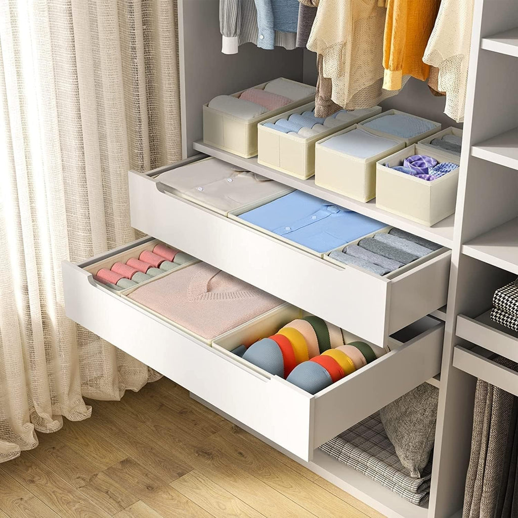 DIMJ 12 Pack Drawer Organisers Foldable Storage Box Fabric Drawer Dividers Wardrobe Storage Organiser Storage Cubes for Bras, Socks, Underwear, Ties, Scarves, Cosmetics