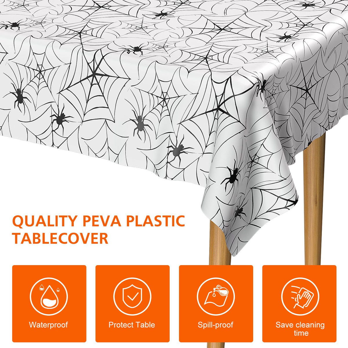 PLULON Halloween Tablecloth 137x 274cm Pumpkin Bat Skeleton Skull Plastic Table Cloth Happy Halloween Table Cover for Holiday Dinner Table Decorations Halloween Party Supplies