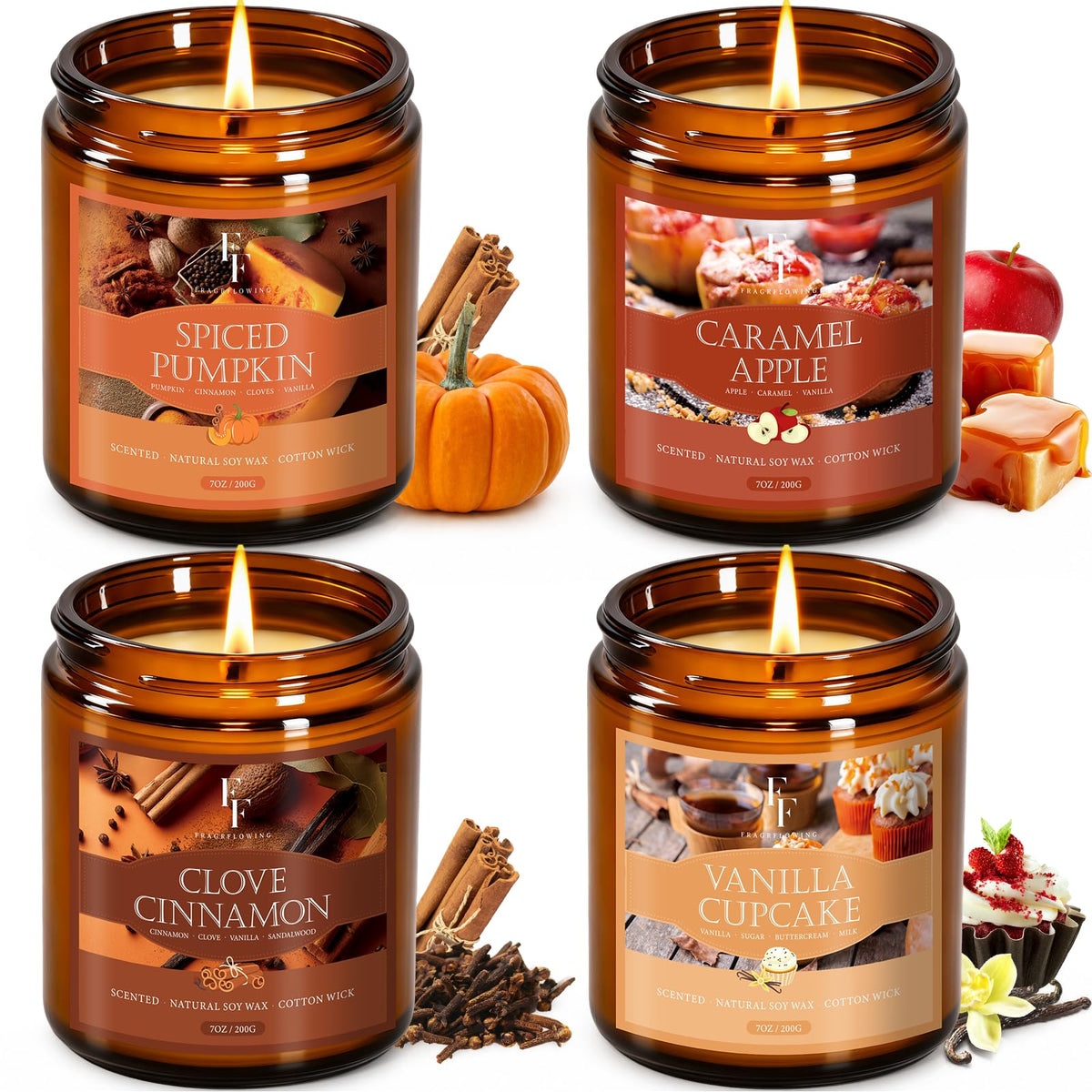 FF FRAGRFLOWING Autumn Candle, 6-Pack Soy Wax Scented Candles