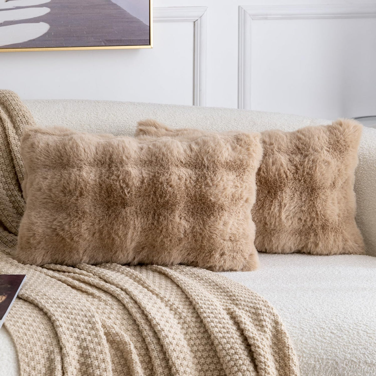 Madizz Pack of 2 Thick Plush Faux Wool Cushion Covers 45x45 cm Cream Soft Neutral Decorative Throw Pillow Covers Accent Boho Pillowcases for Couch Sofa Bedroom Pillow Shell