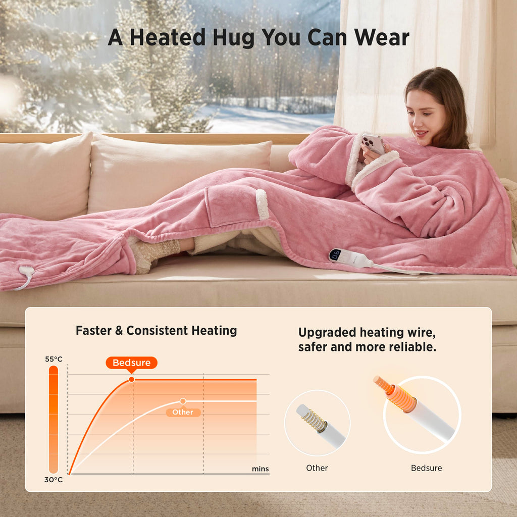 Bedsure Fleece Wearable Heated Blanket - Electric Throw, 127 x 180 cm, Grey