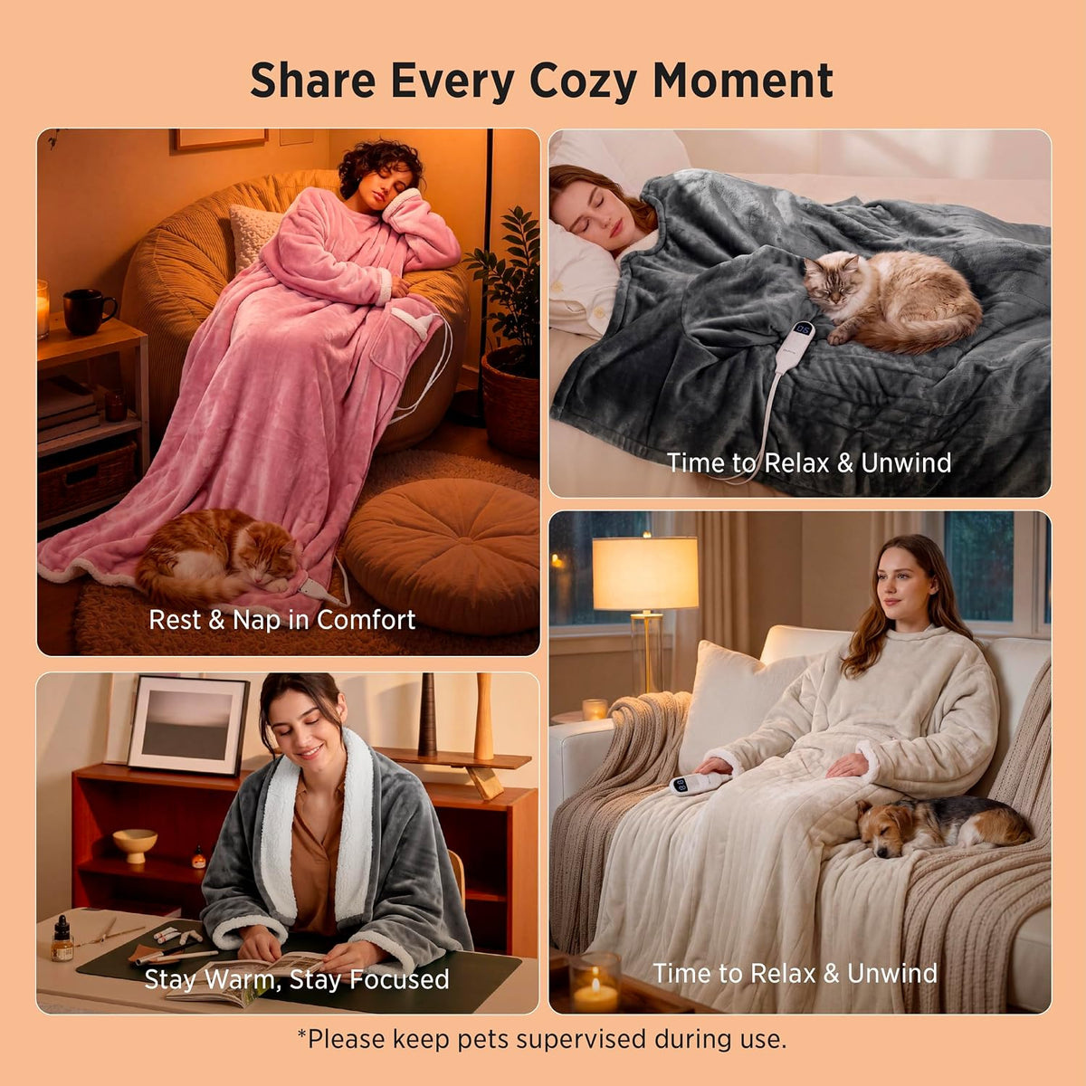 Bedsure Fleece Wearable Heated Blanket - Electric Throw, 127 x 180 cm, Grey
