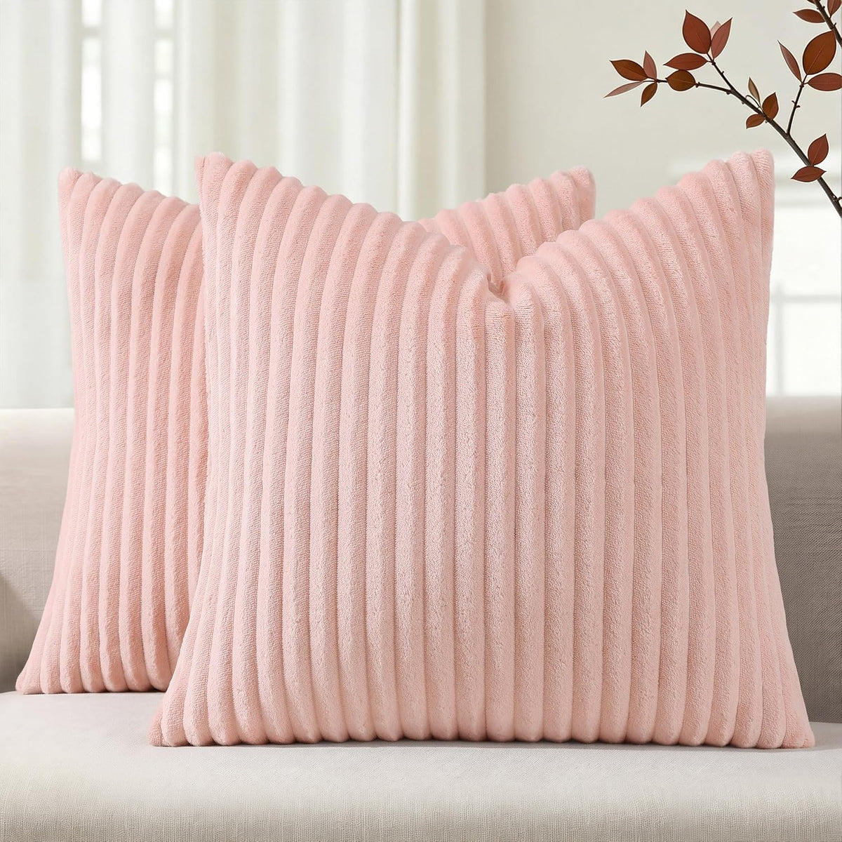 Simmore Fall Soft Cream White Flannel Throw Pillow Covers 24X24 Set of 2