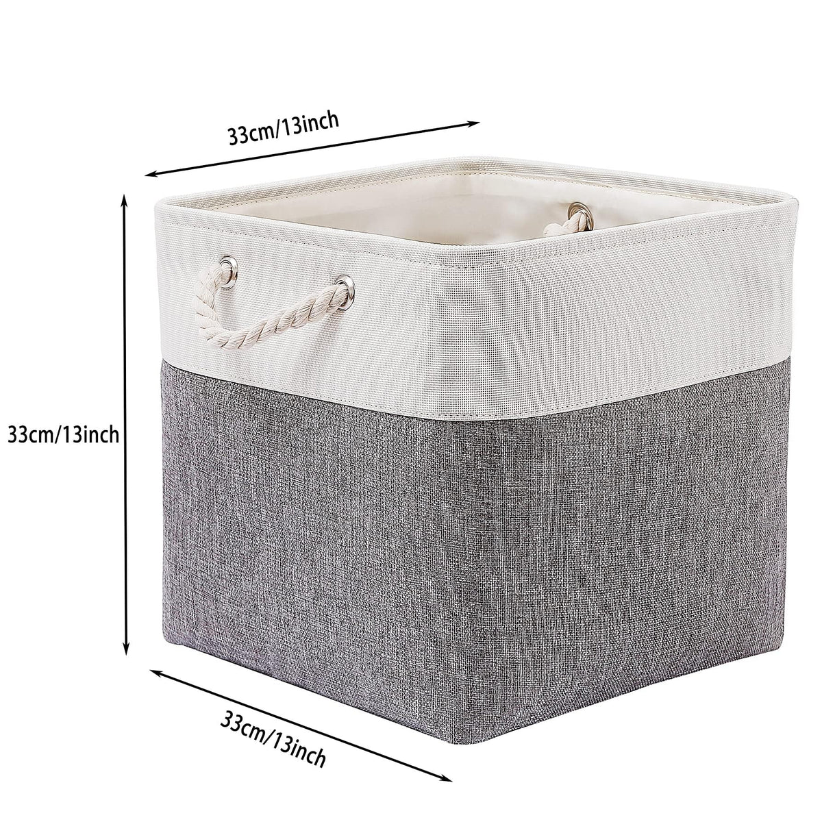 28 x 28 x 28 cm Cube Storage Boxes, 4 Pack Large Collapsible Fabric Storage Bin with Ropes, Foldable Storage Cubes for Home, Office,Closet, Clothes, Toys Organizer (White & Grey)