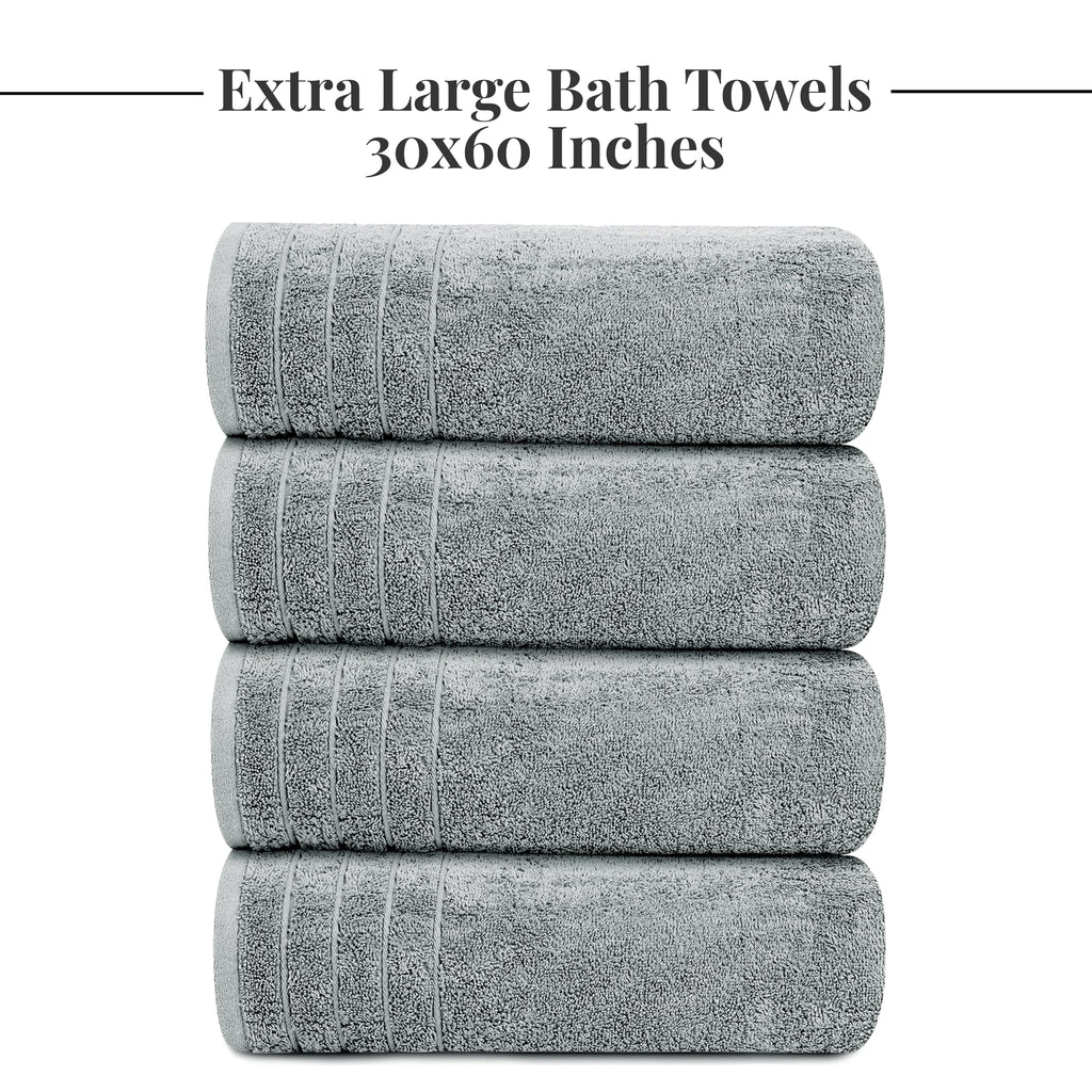 Tens Towels 4 Piece Extra Large Bath Towels 30 x 60 Inches, Dark Grey