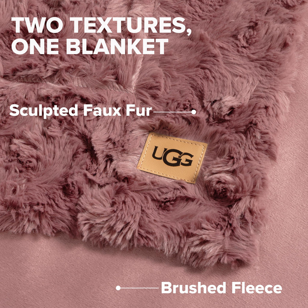 UGG Adalee Throw Blanket for Bed, Faux Fur Blanket, 50" x 70", Brown