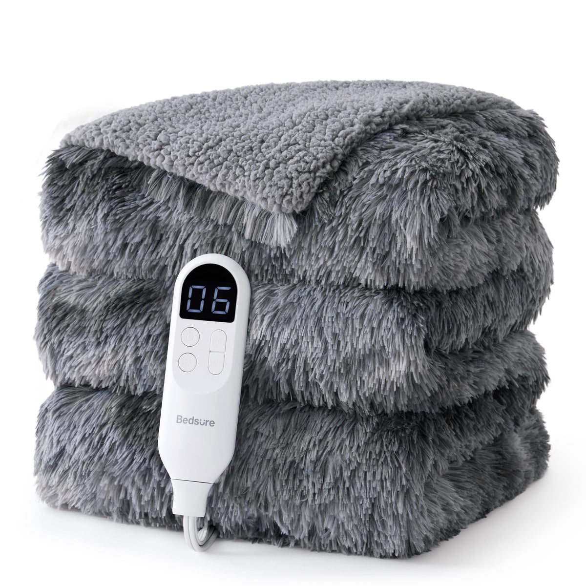 Bedsure Faux Fur Heated Blanket Twin Size, Tie-Dye Electric Blanket, Black
