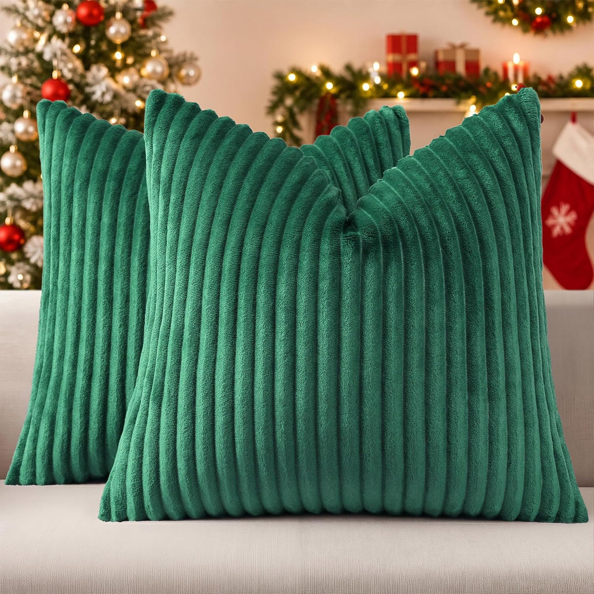 Simmore Fall Soft Cream White Flannel Throw Pillow Covers 24X24 Set of 2