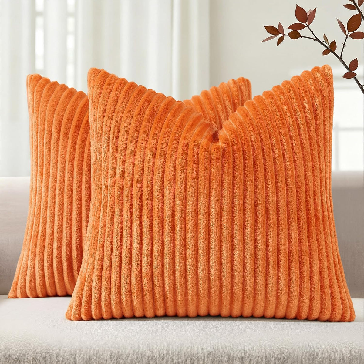 Simmore Fall Soft Cream White Flannel Throw Pillow Covers 24X24 Set of 2