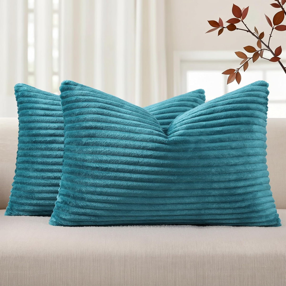 Simmore Fall Soft Cream White Flannel Throw Pillow Covers 24X24 Set of 2