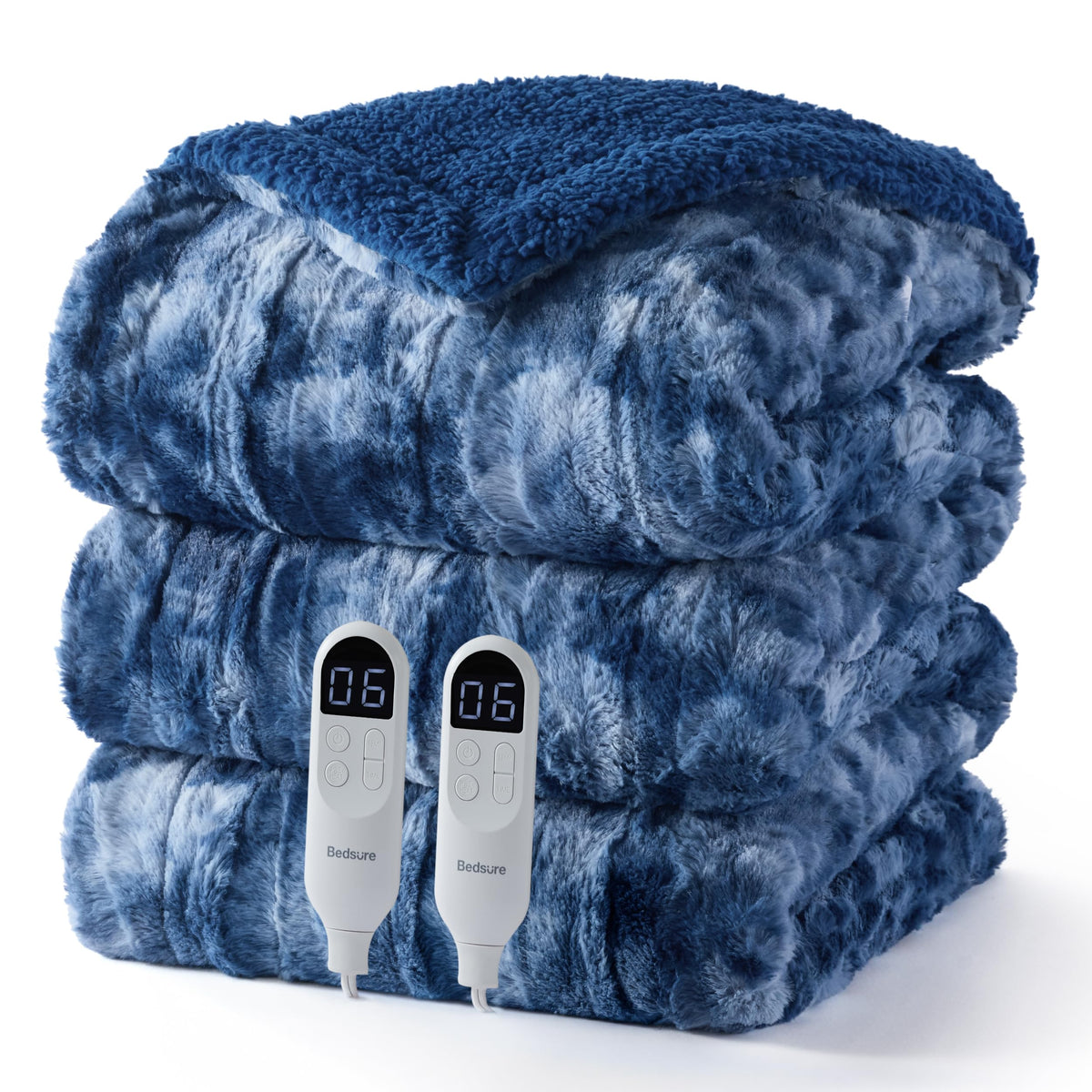 Bedsure Faux Fur Heated Blanket Twin Size, Tie-Dye Electric Blanket, Black