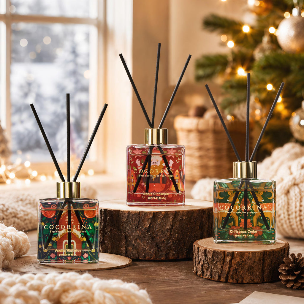 COCORRÍNA Reed Diffuser - 3 Pack/ 90ml with 24 Sticks Reed Diffuser for for House Bedroom Office Decor & Gifts Set (Cashmere Vanilla/Sandalwood Rose/Clean Linen)