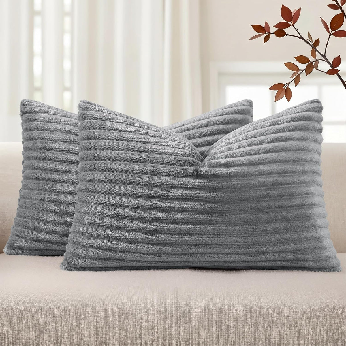 Simmore Fall Soft Cream White Flannel Throw Pillow Covers 24X24 Set of 2