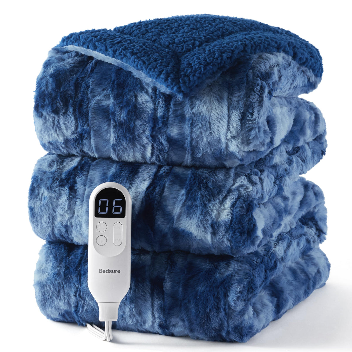Bedsure Faux Fur Heated Blanket Twin Size, Tie-Dye Electric Blanket, Black