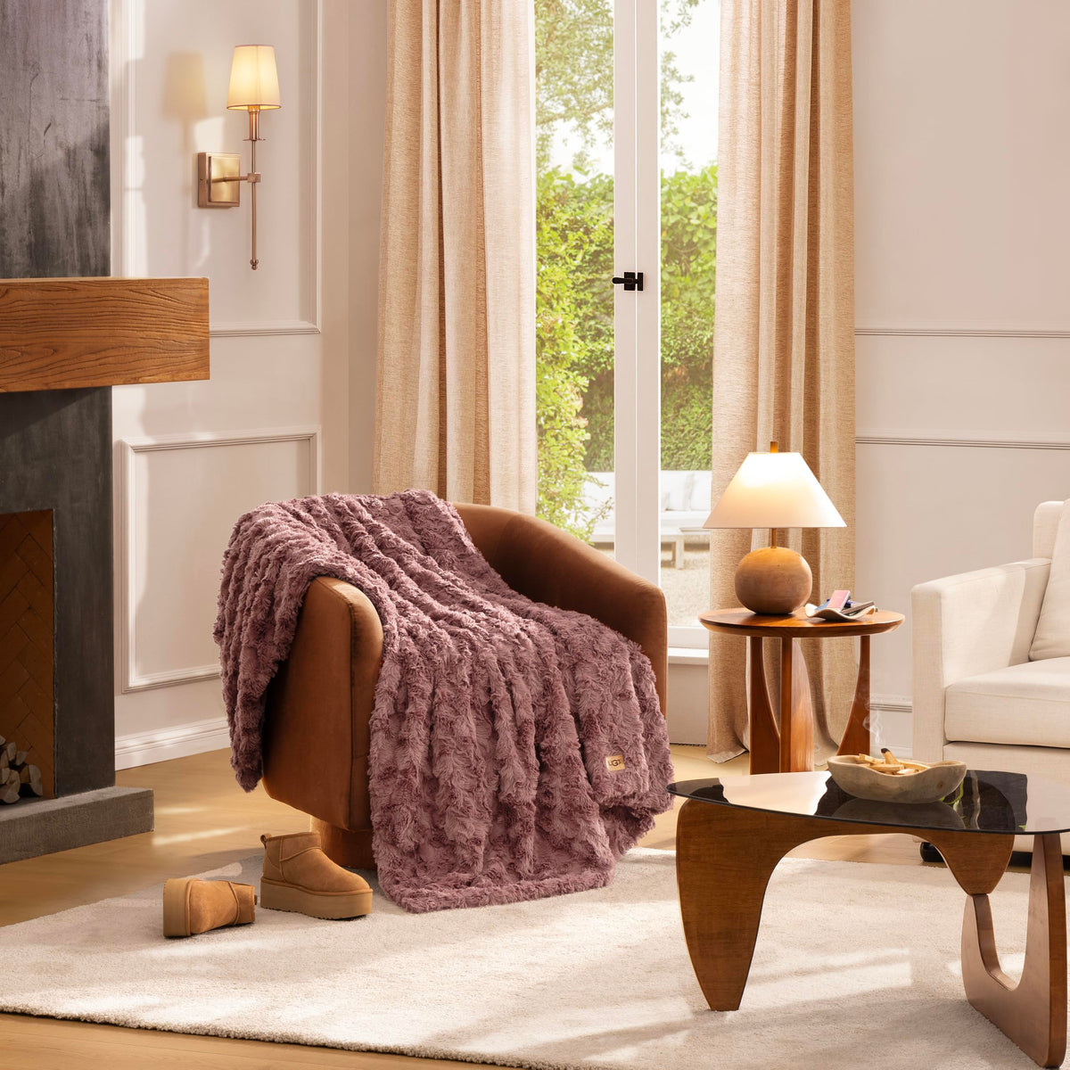 UGG Adalee Throw Blanket for Bed, Faux Fur Blanket, 50" x 70", Brown
