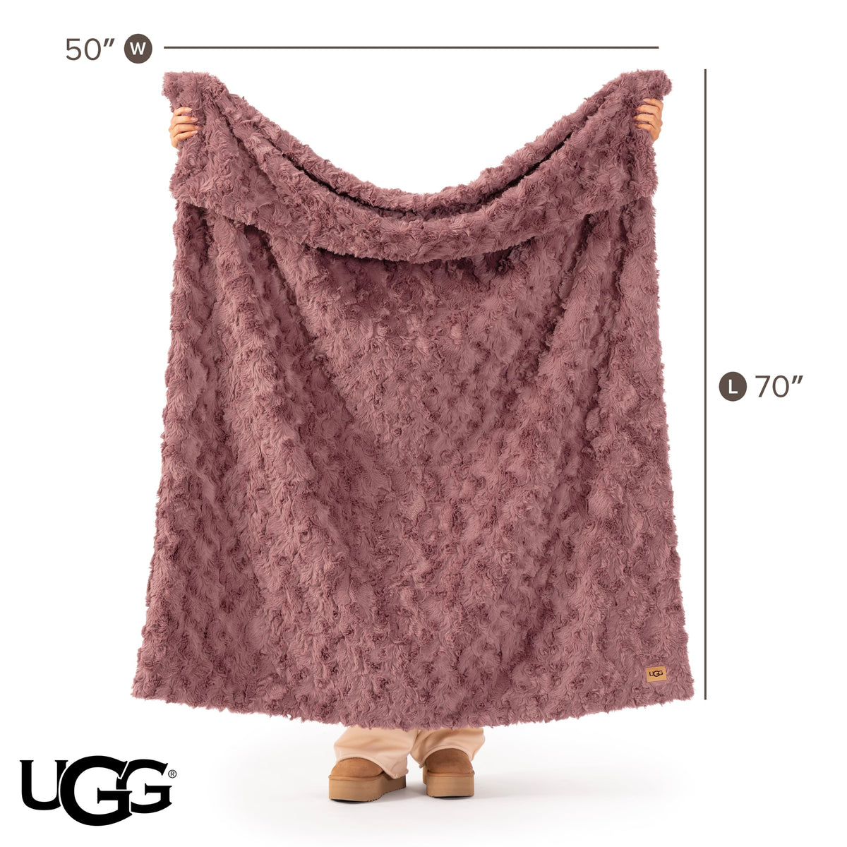 UGG Adalee Throw Blanket for Bed, Faux Fur Blanket, 50" x 70", Brown