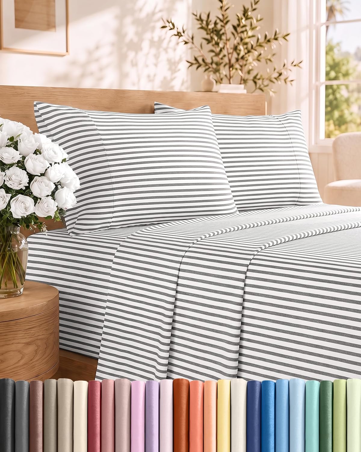 Queen Size 4 Piece Sheet Set - Breathable & Cooling Sheets - Dark Grey