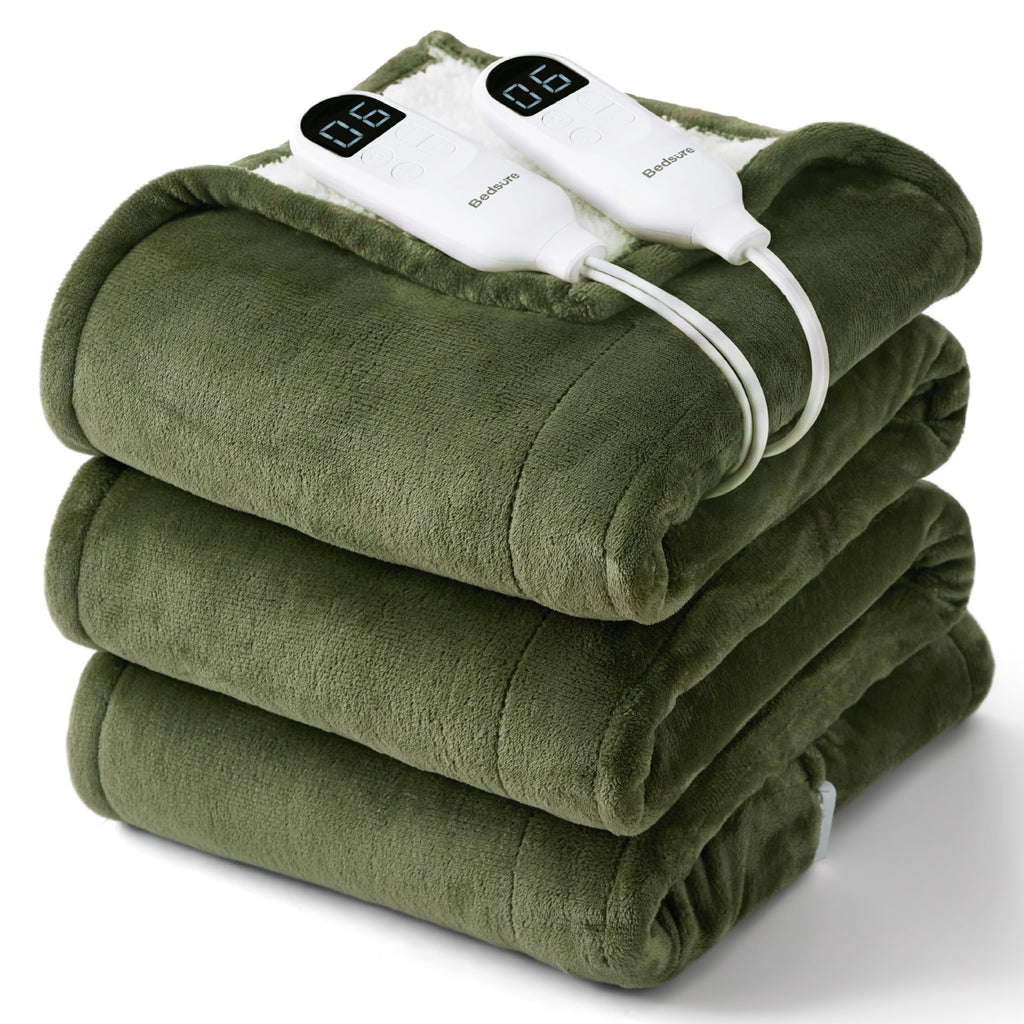Bedsure Faux Fur Heated Blanket Twin Size, Tie-Dye Electric Blanket, Black