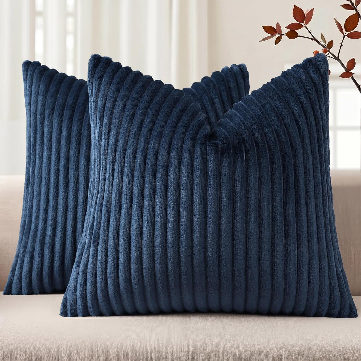 Simmore Fall Soft Cream White Flannel Throw Pillow Covers 24X24 Set of 2