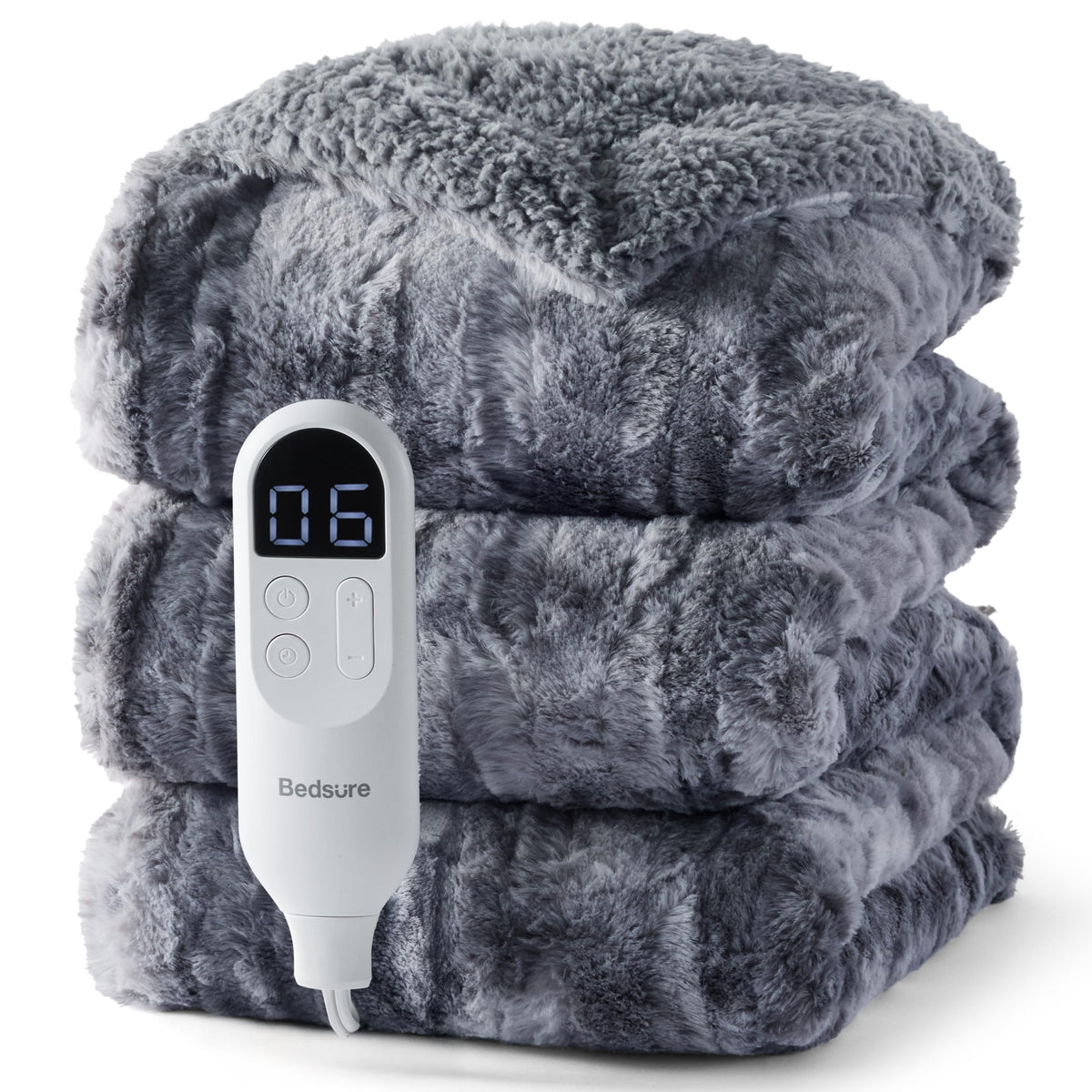 Bedsure Faux Fur Heated Blanket Twin Size, Tie-Dye Electric Blanket, Black