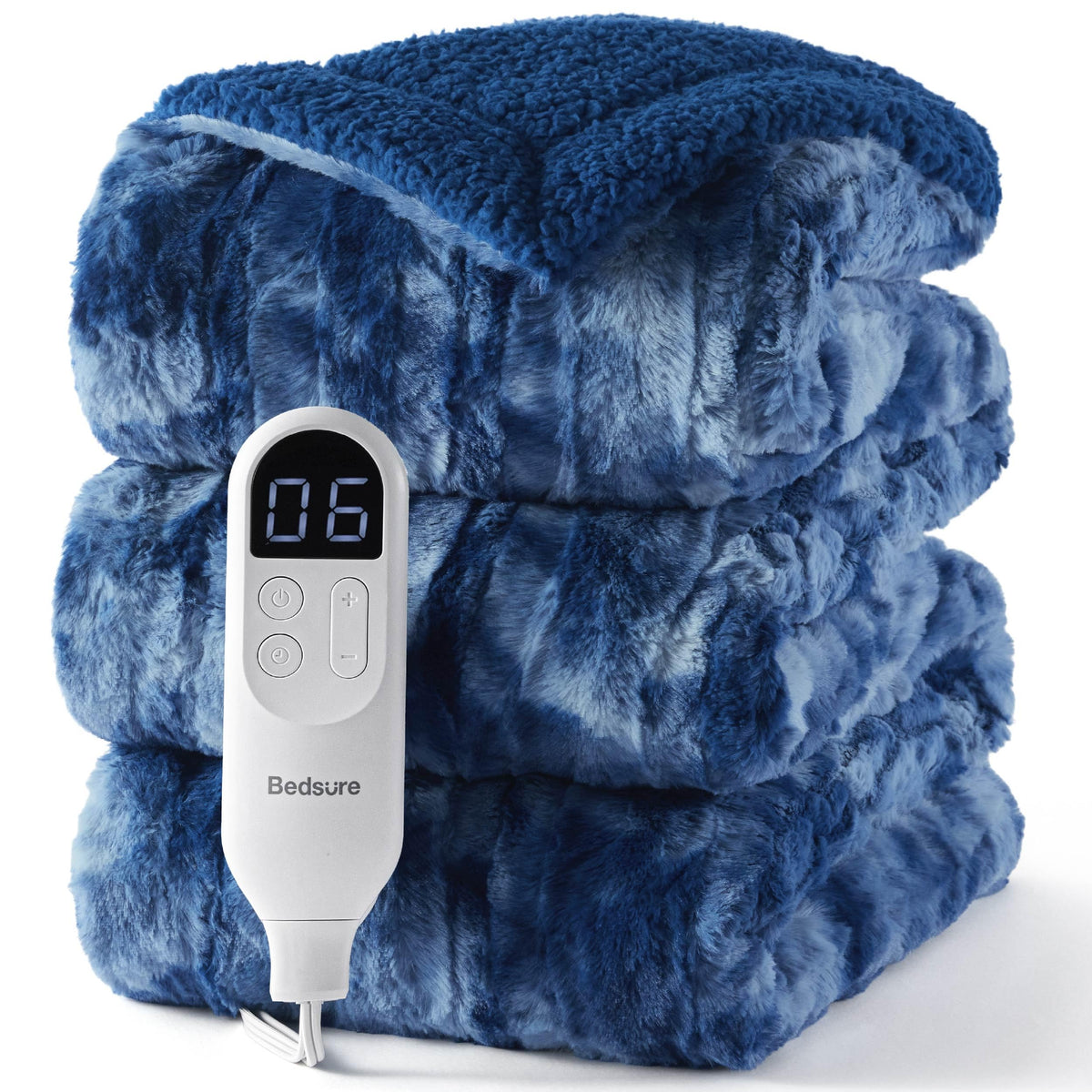 Bedsure Faux Fur Heated Blanket Twin Size, Tie-Dye Electric Blanket, Black
