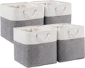 28 x 28 x 28 cm Cube Storage Boxes, 4 Pack Large Collapsible Fabric Storage Bin with Ropes, Foldable Storage Cubes for Home, Office,Closet, Clothes, Toys Organizer (White & Grey)