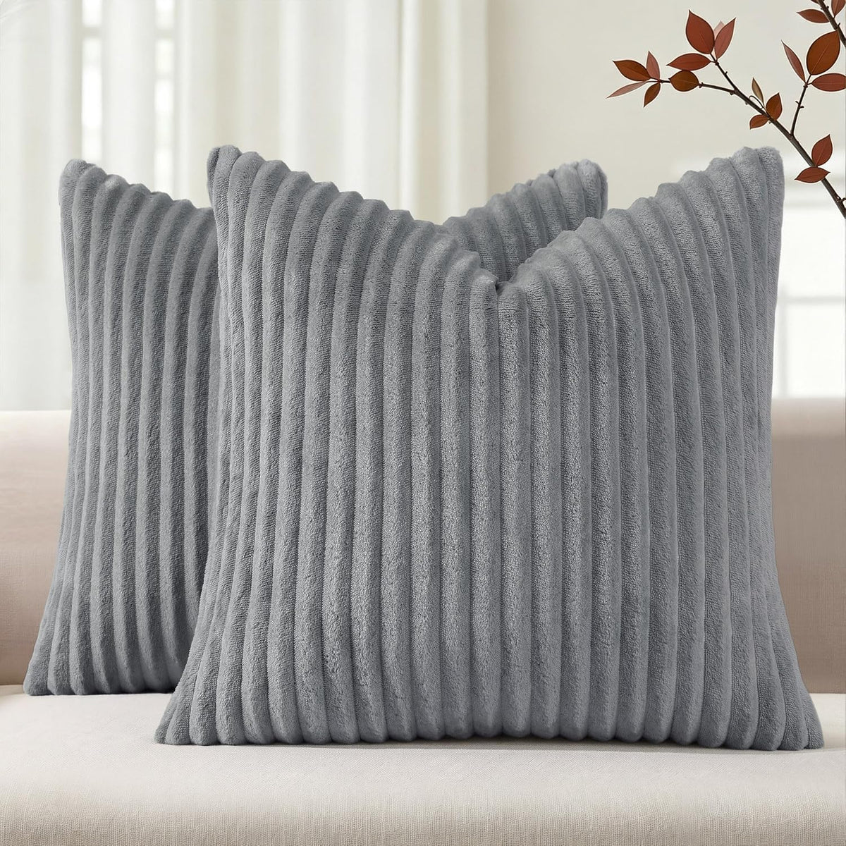 Simmore Fall Soft Cream White Flannel Throw Pillow Covers 24X24 Set of 2