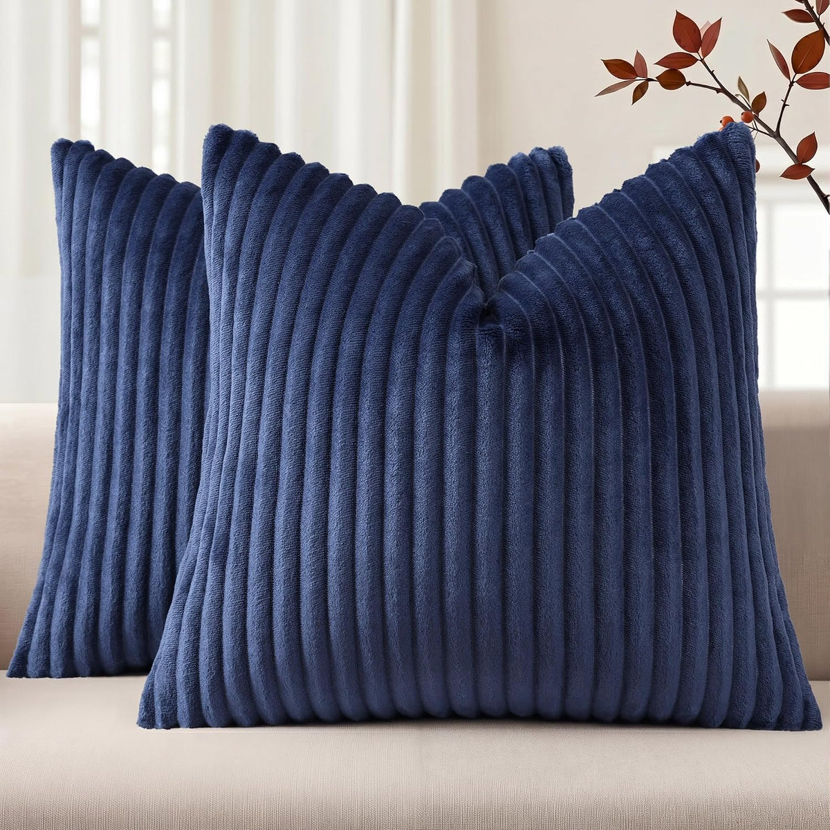 Simmore Fall Soft Cream White Flannel Throw Pillow Covers 24X24 Set of 2