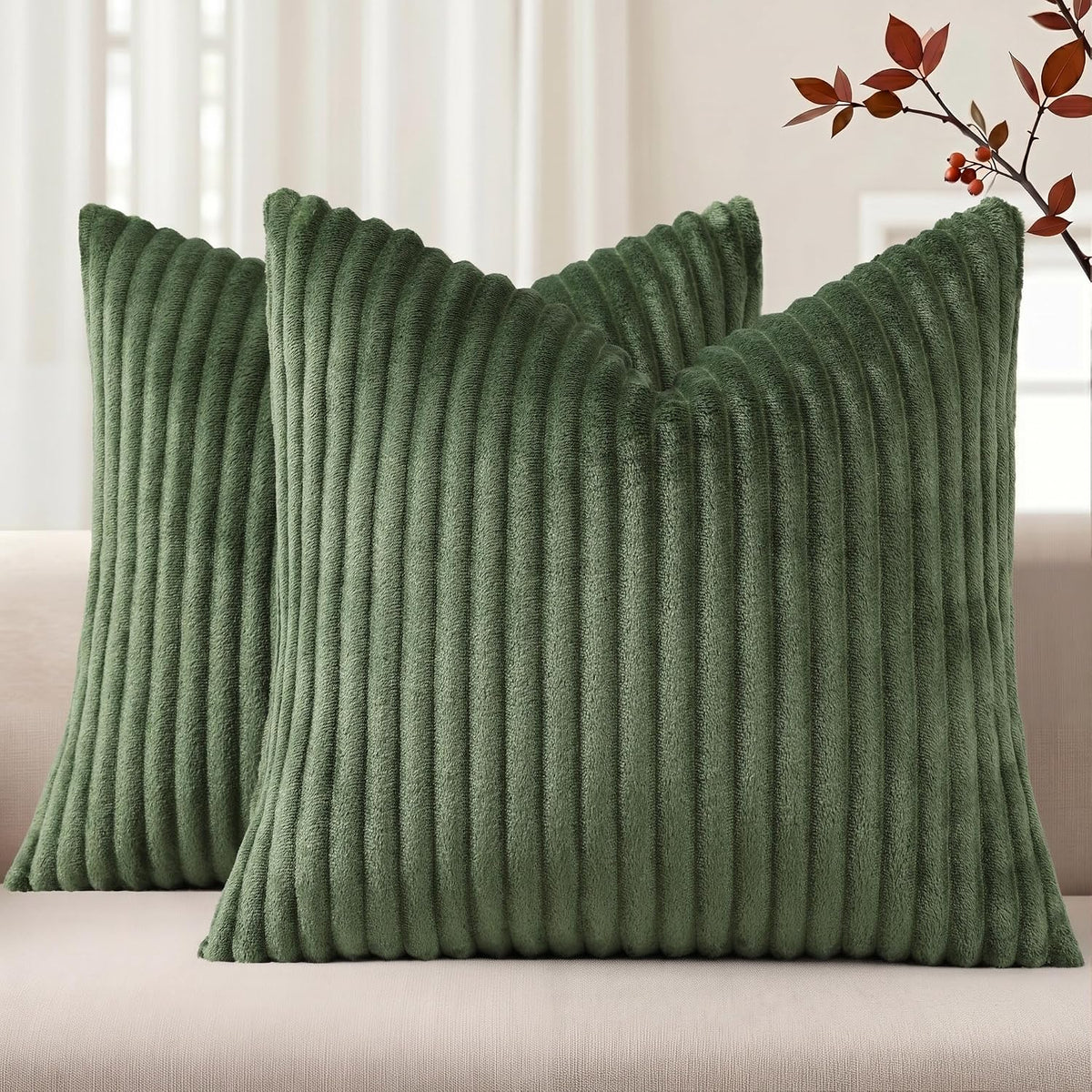 Simmore Fall Soft Cream White Flannel Throw Pillow Covers 24X24 Set of 2
