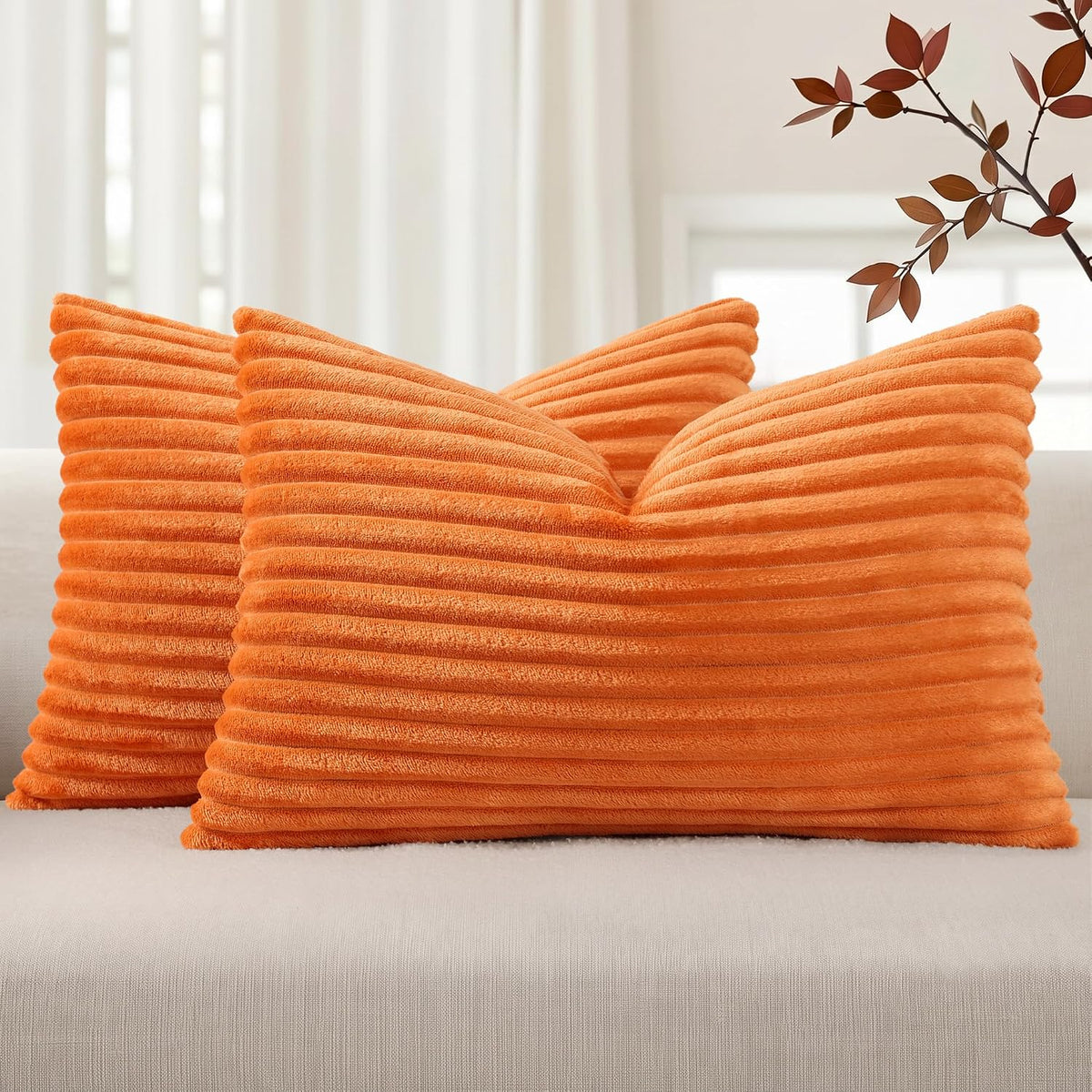 Simmore Fall Soft Cream White Flannel Throw Pillow Covers 24X24 Set of 2
